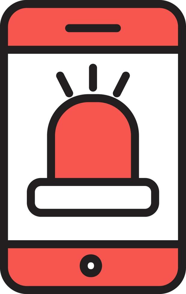 Red And White Color Alarm Bell In Smartphone Icon. vector