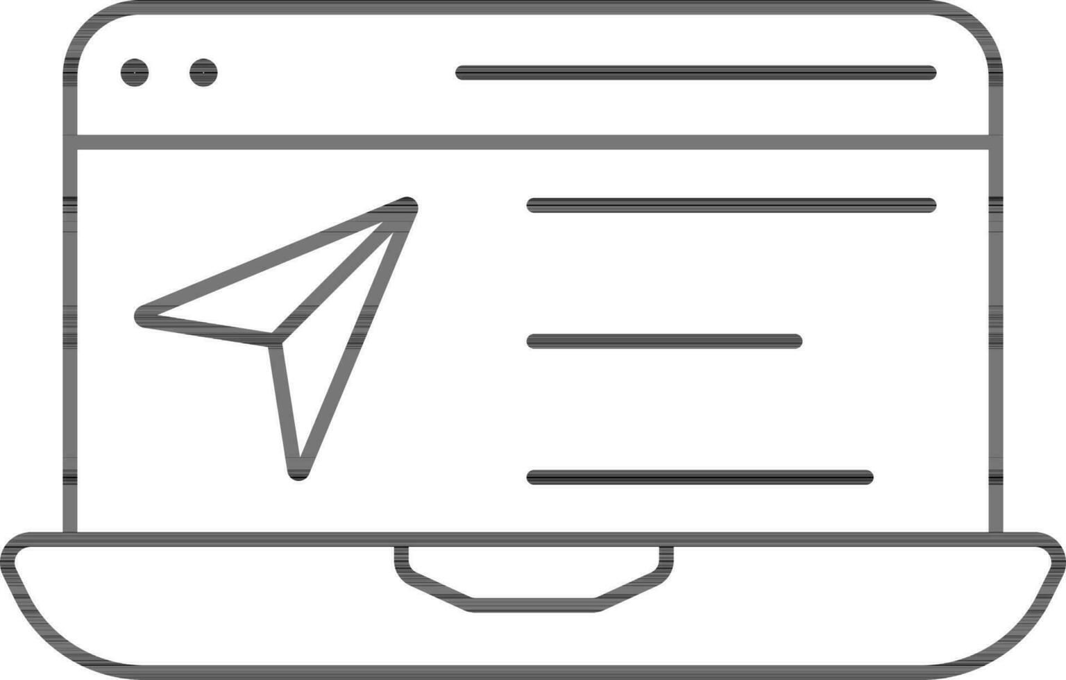 Black Outline Paper Plane In Laptop Screen Icon Or Symbol. vector