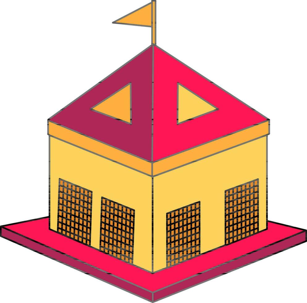 Pink And Yellow Color Castle Icon. vector
