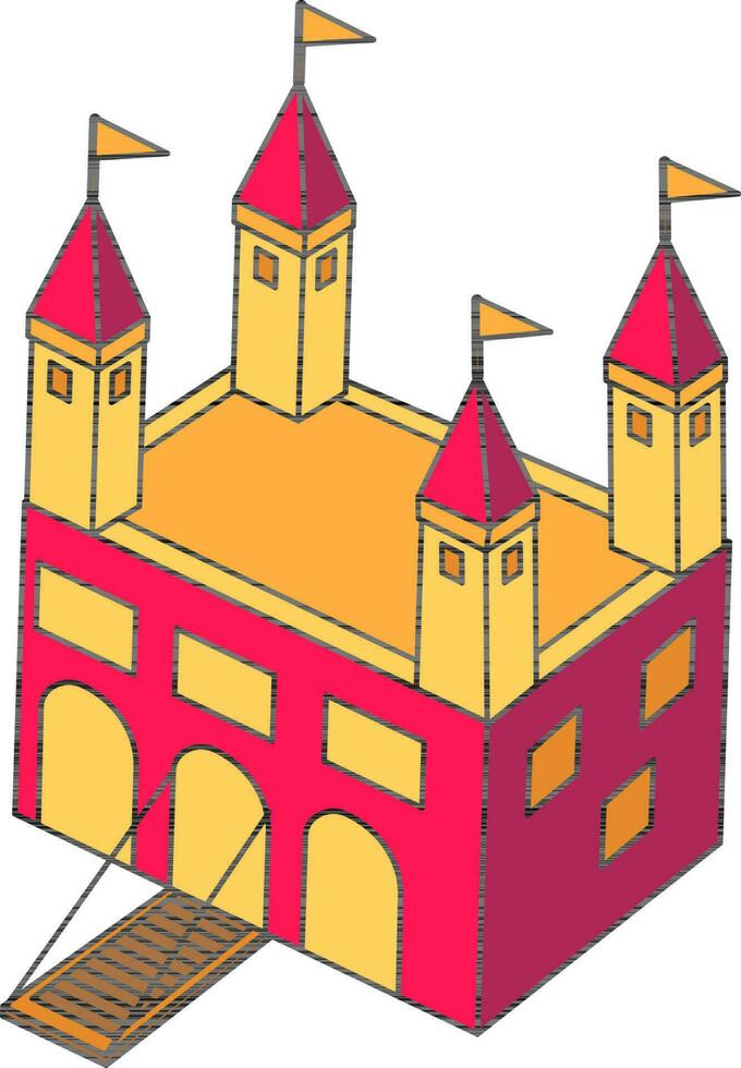 Fortress Castle Icon In Pink And Yellow Color. vector