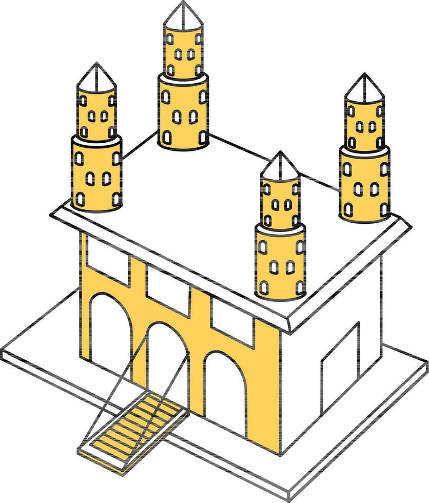 Medieval Castle Icon In Yellow And White Color. vector