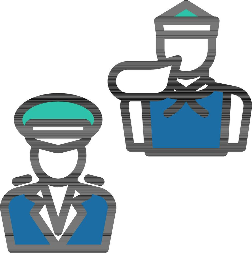 Sailor Talking With Captain Icon In Blue And White Color. vector