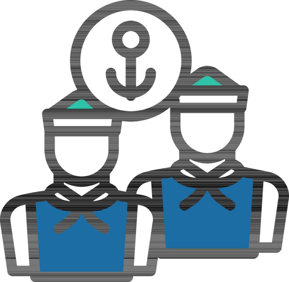 Blue And White Sailor Group Icon Or Symbol. vector