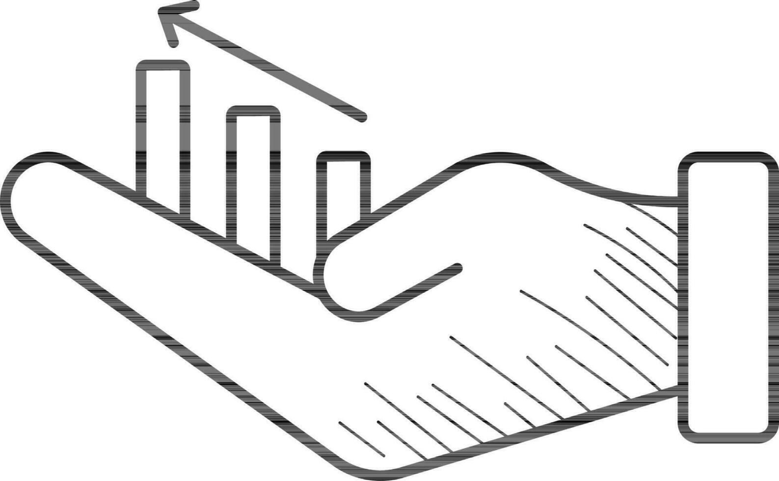 Growth Bar Graph On Hand Icon In Black Outline vector