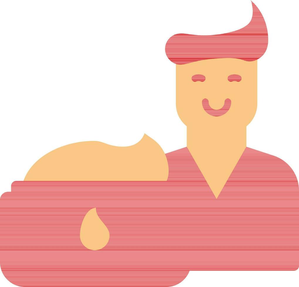 Man And Shave Cream Icon In Red And Orange Color. vector