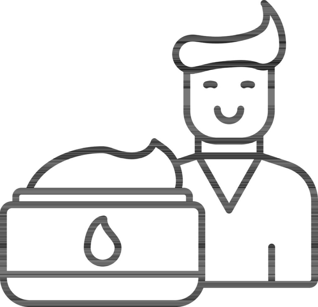 Black Outline Man And Shave Cream Icon. vector