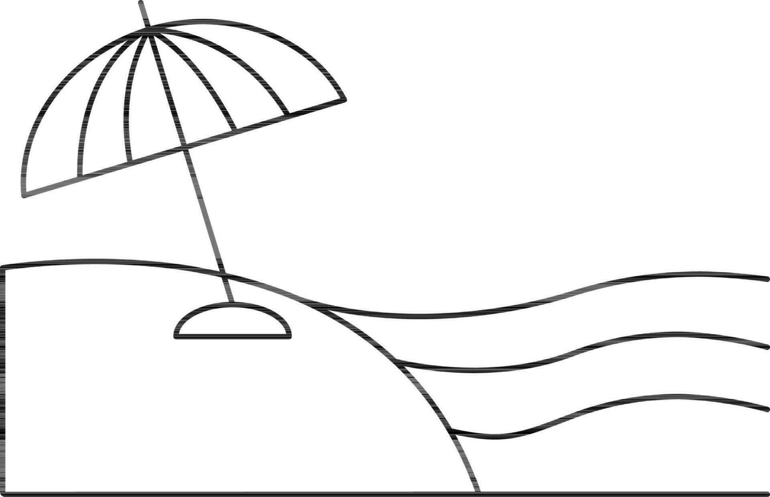Beach View With Umbrella Icon In Thin Line Art. vector