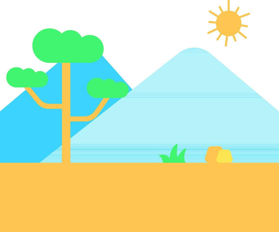 Colorful Desert Landscape Scenery Icon In Flat Style. vector