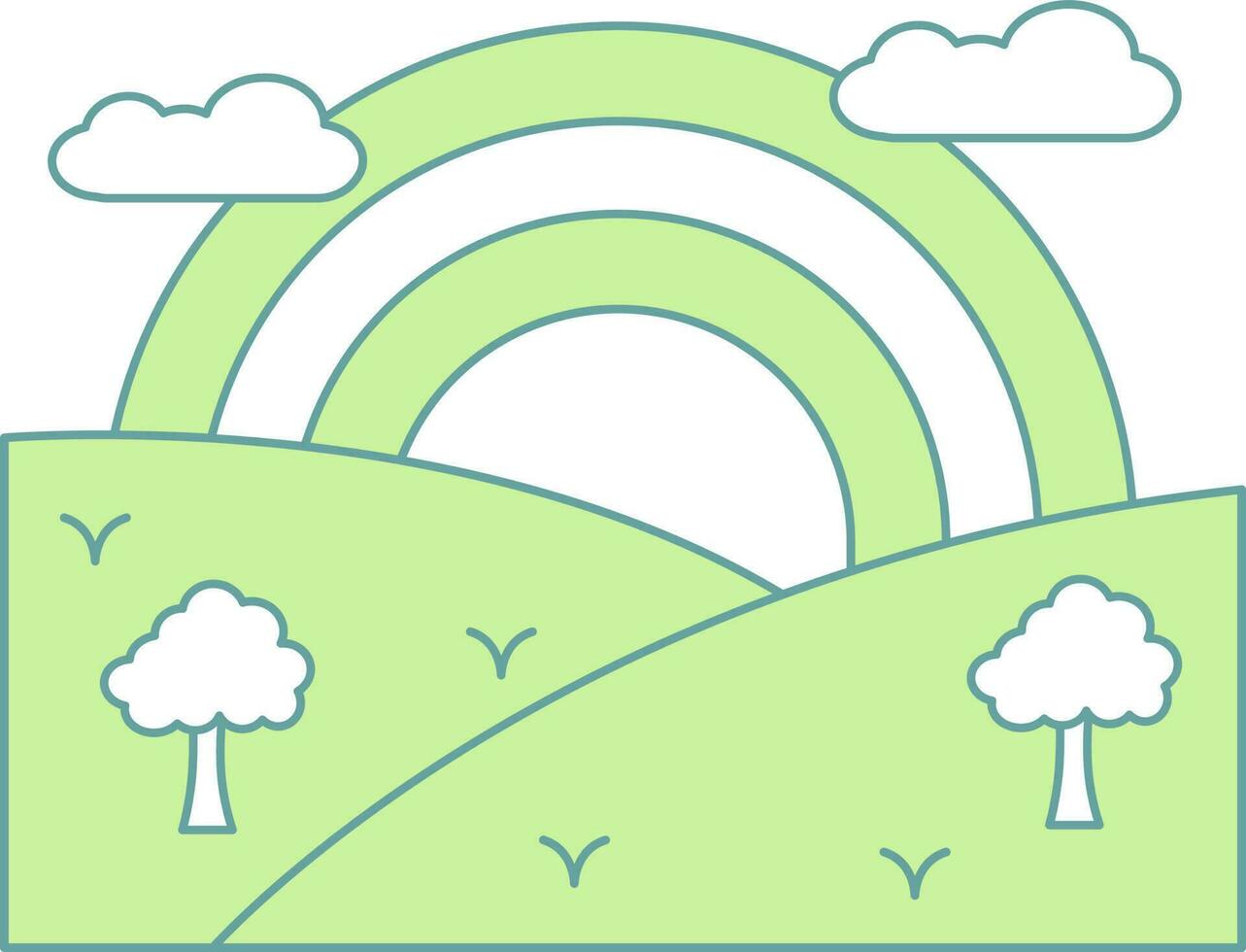 Landscape With Rainbow Icon In Green And White Color. vector