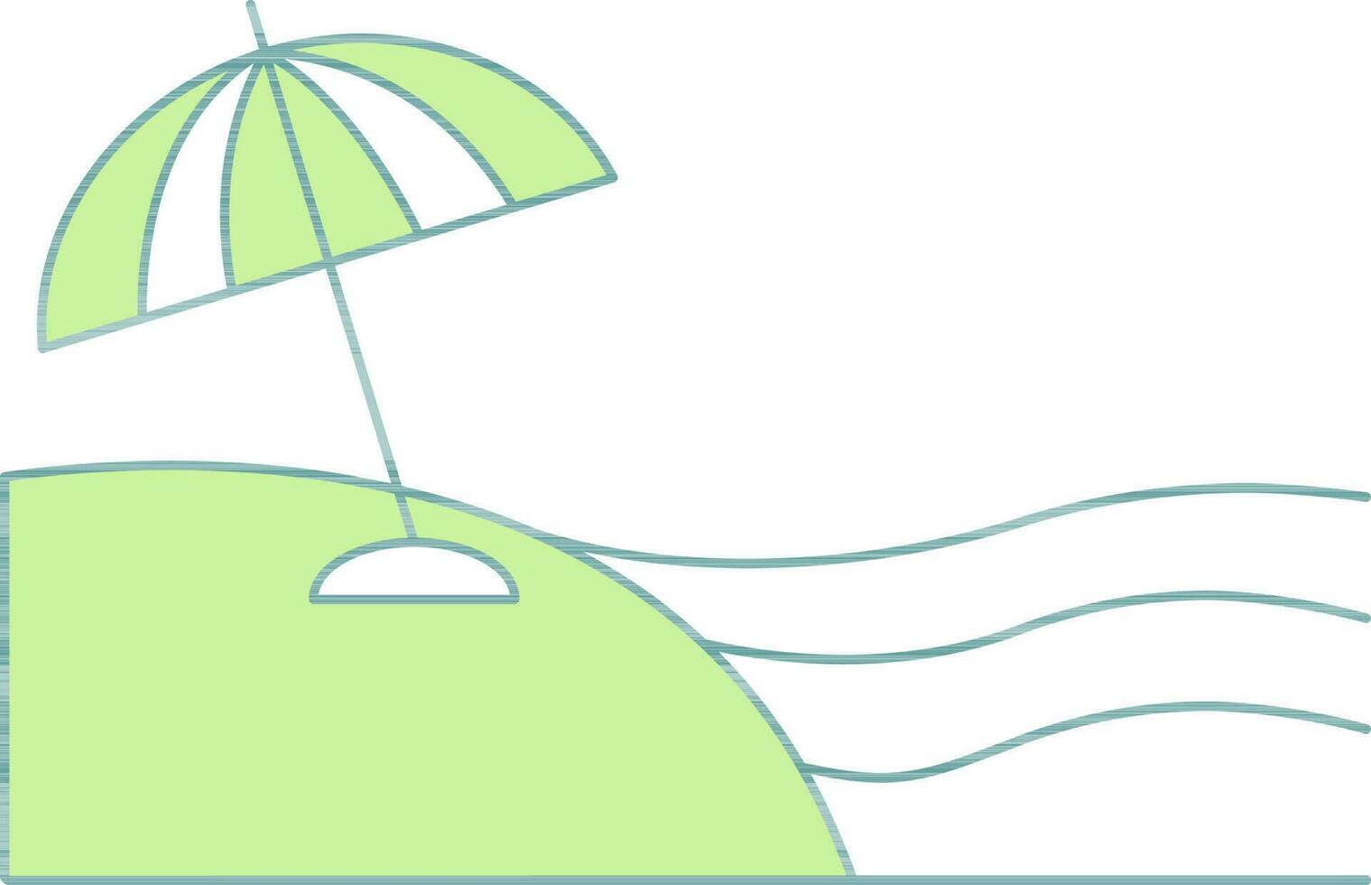 Beach View With Umbrella Icon In Green And White Color. vector