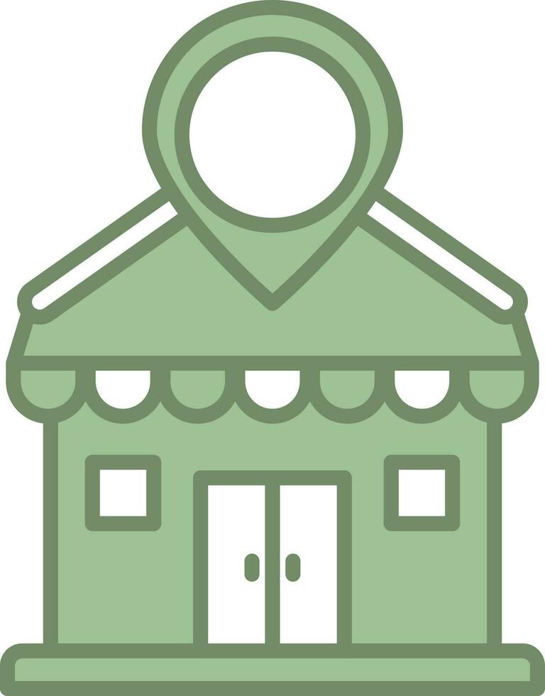 Location Pin With Shop Icon In Green And White Color. vector