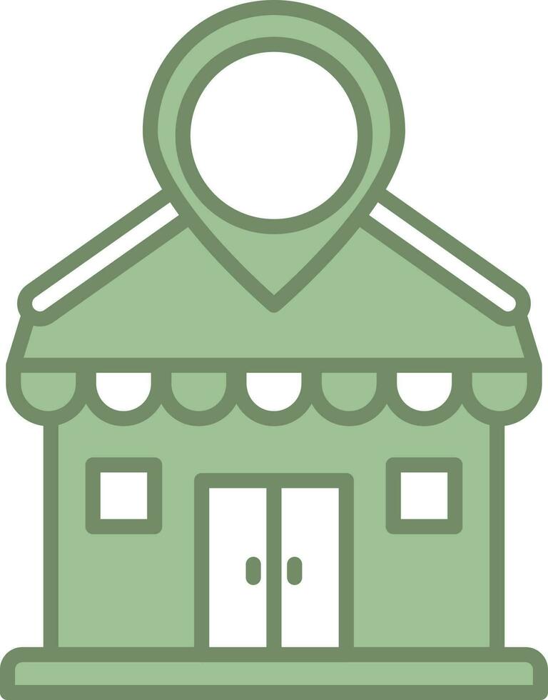 Location Pin With Shop Icon In Green And White Color. vector