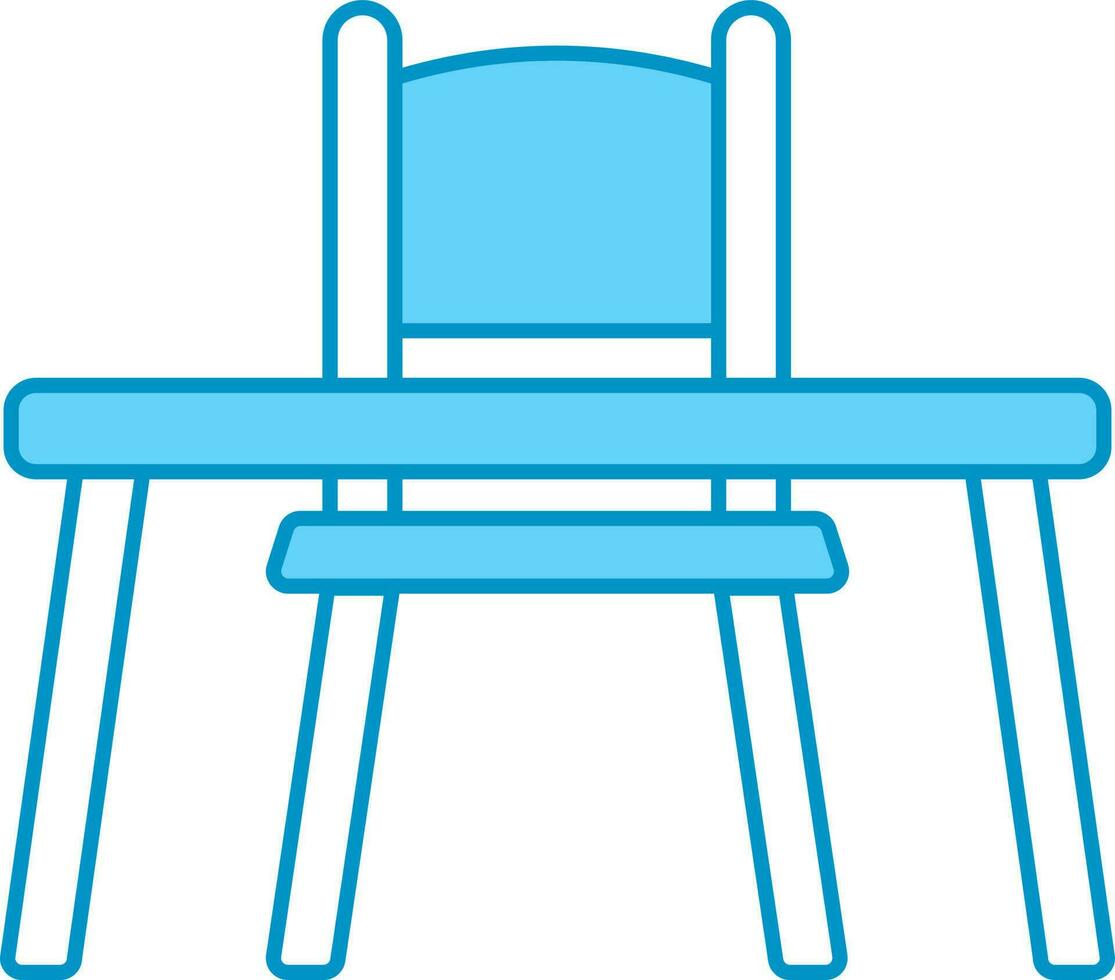 Flat Style Table With Chair Blue And White Icon. vector