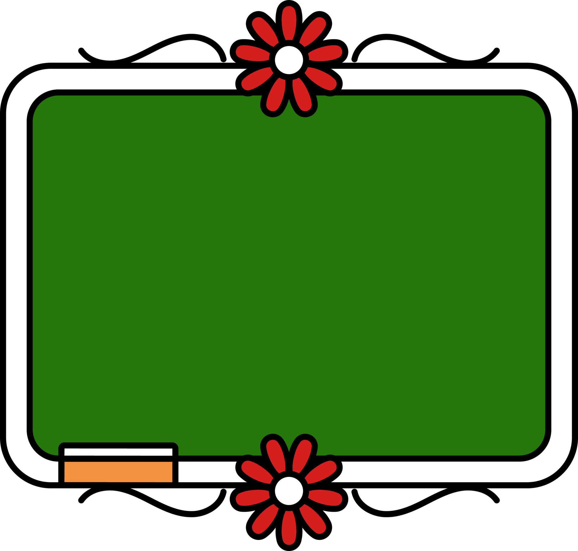 Floral Design Decorated Chalkboard With Duster Colorful Icon. 24447409