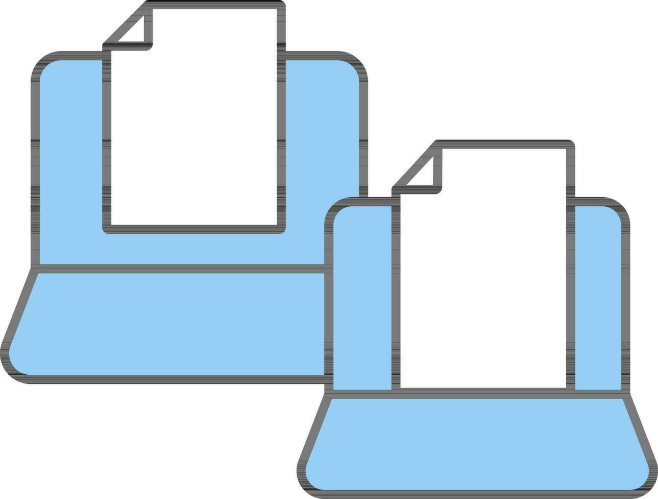 Open File In Two Laptop Blue And White Icon. vector