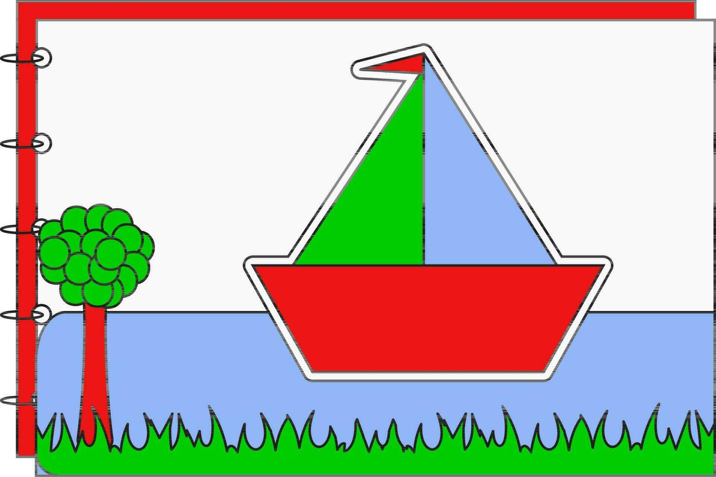 Colorful Sailboat On Water Nature Scrapbook Page Icon. vector