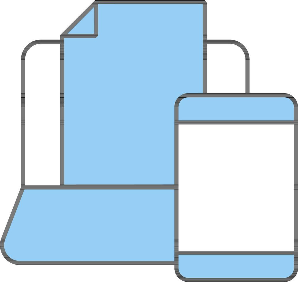 File In Laptop Screen With Mobile Blue And White Icon. vector
