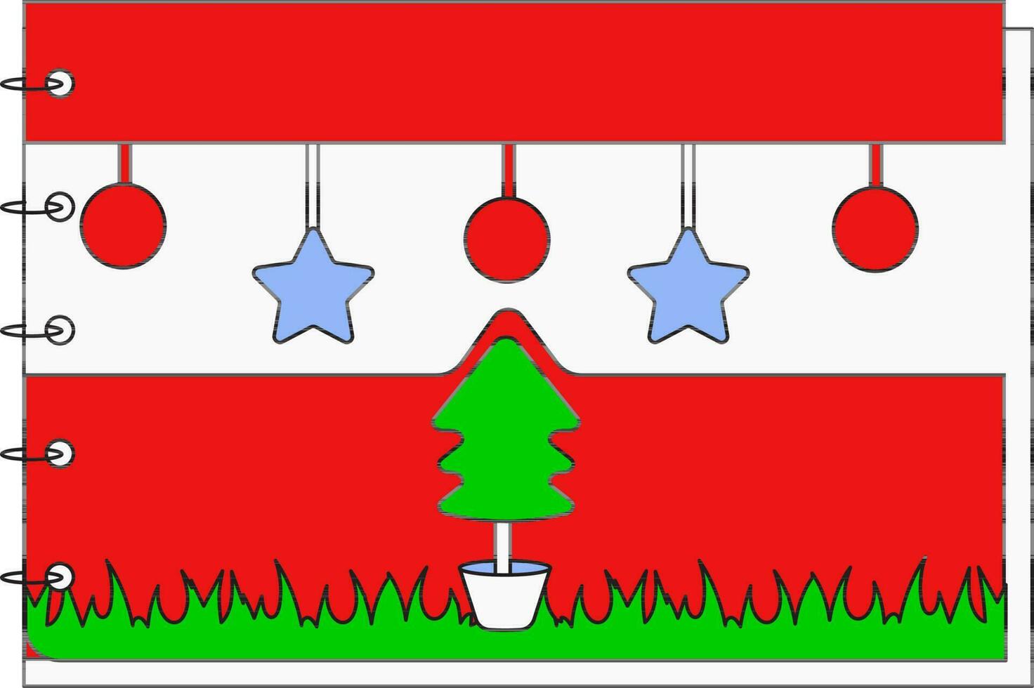 álbum de recortes decorado con Navidad árbol, estrella y burbuja en paisaje icono. vector