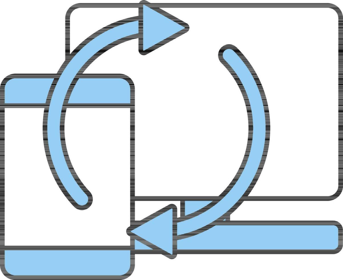 Exchange Or Transfer Mobile With Laptop Icon In Blue And White. vector