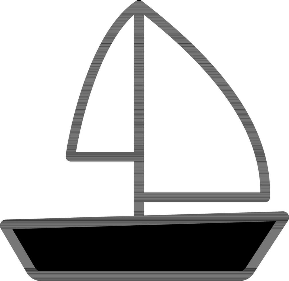 Sail Boat Icon In Black And White Color. vector