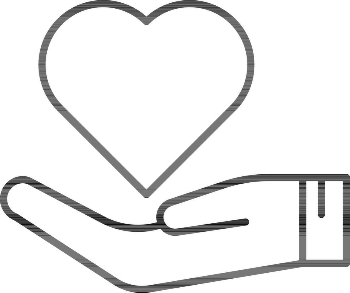 Heart On Hand Symbol Or Icon In Black Outline. vector