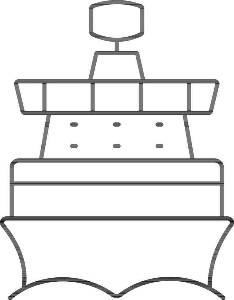 Front View Container Ship Icon In Line Art. vector
