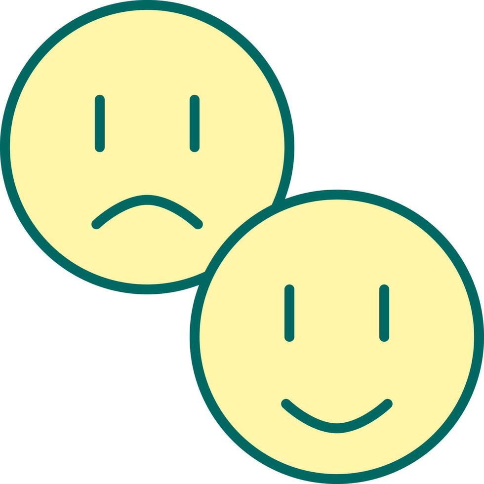 Sad And Happy Emoji Face Icon In Yellow And Green Color. vector