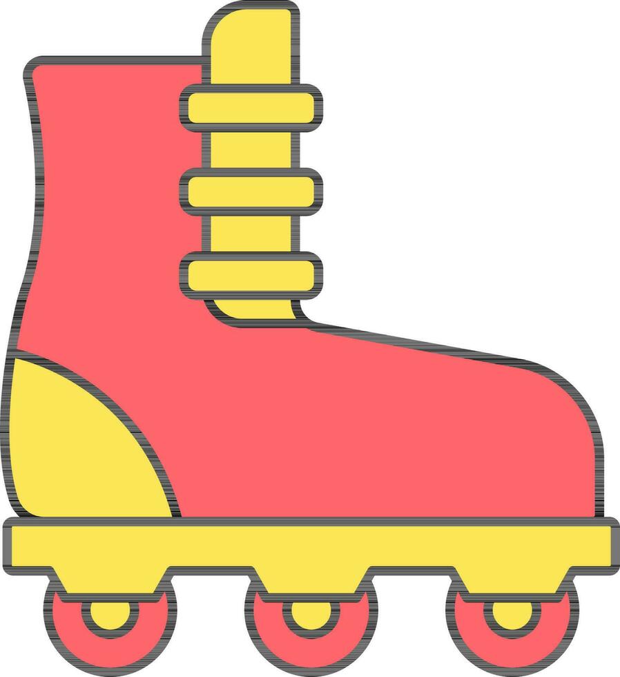 plano estilo rodillo patinar icono en rojo y amarillo color. vector
