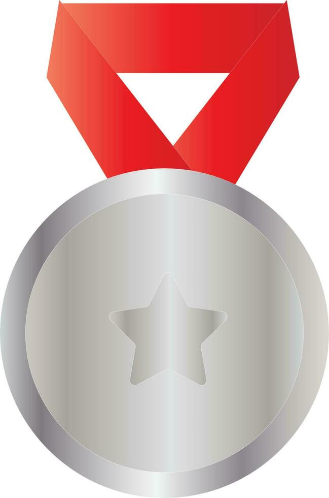 plata estrella redondo medalla con rojo cinta icono en plano estilo. vector
