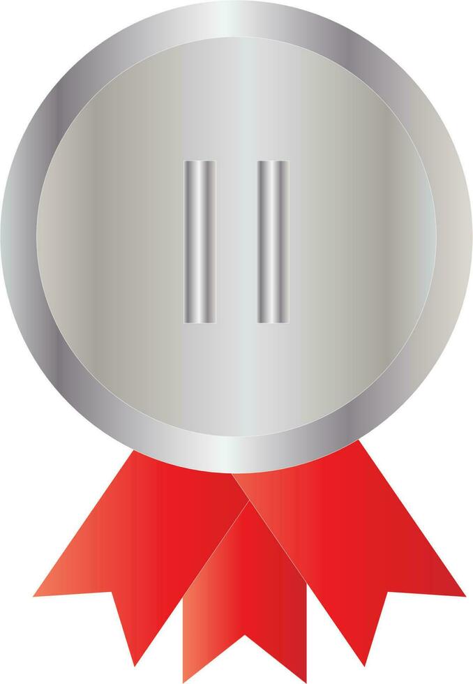 Second Place Silver Medal With Red Ribbon Flat Icon. vector