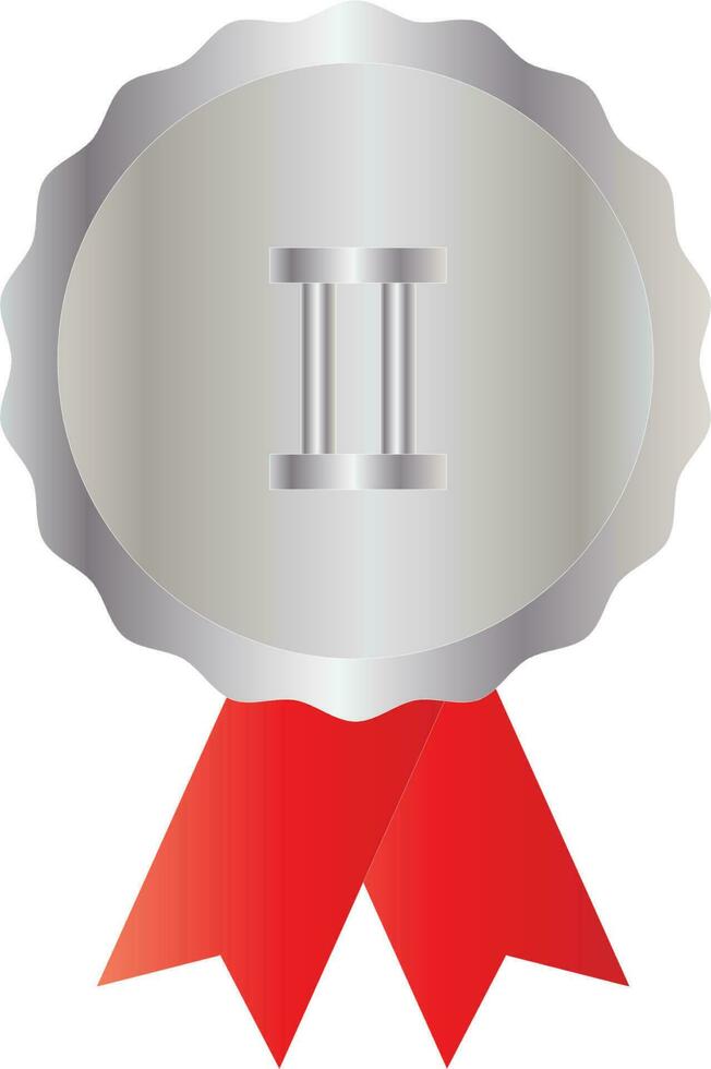 Second Silver Badge Medal With Red Ribbon Flat Icon. vector