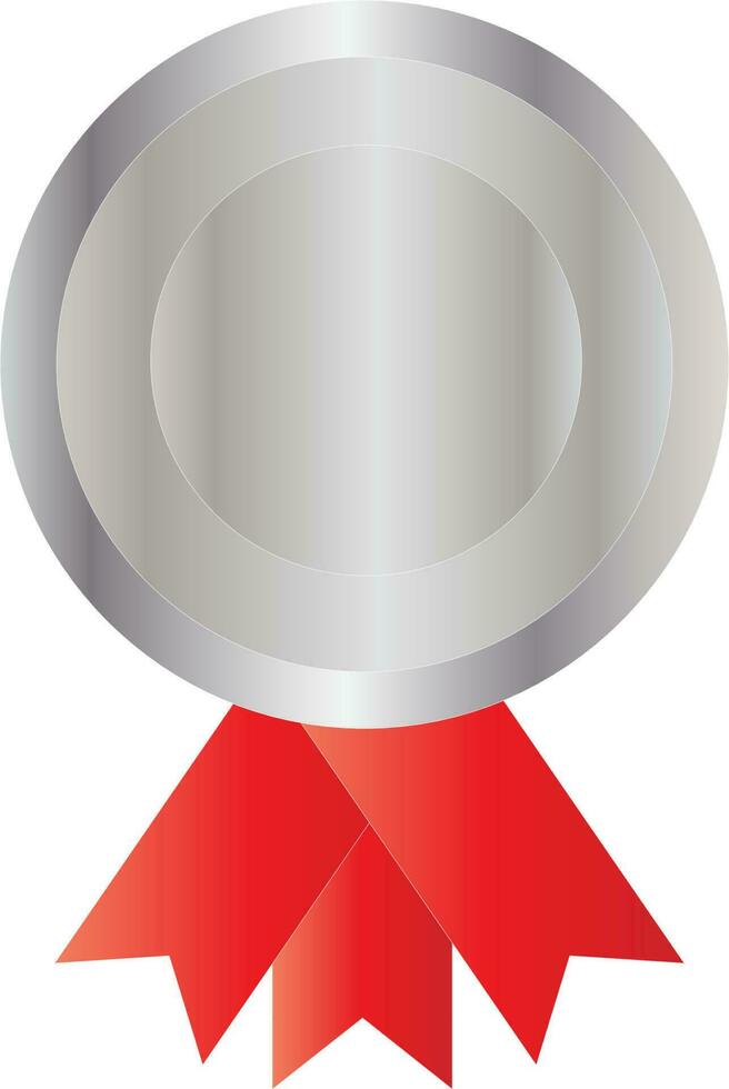 plata redondo Insignia medalla con rojo cinta plano icono. vector