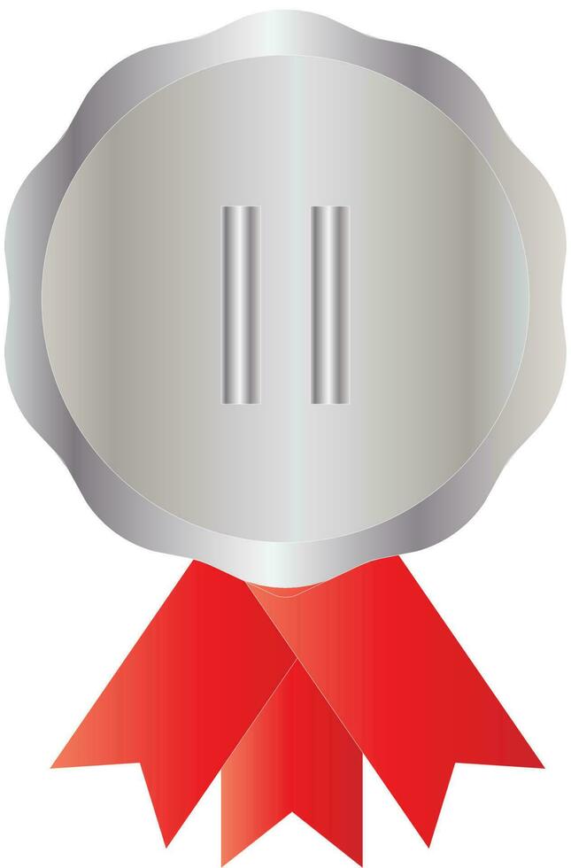 segundo plata Insignia medalla con rojo cinta icono en plano estilo. vector