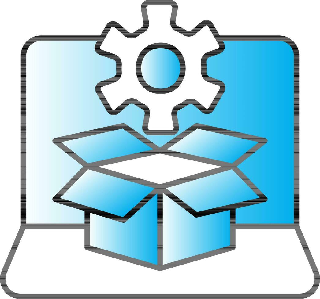 Cogwheel With Delivery Box In Laptop Screen Blue Gradient Icon. vector