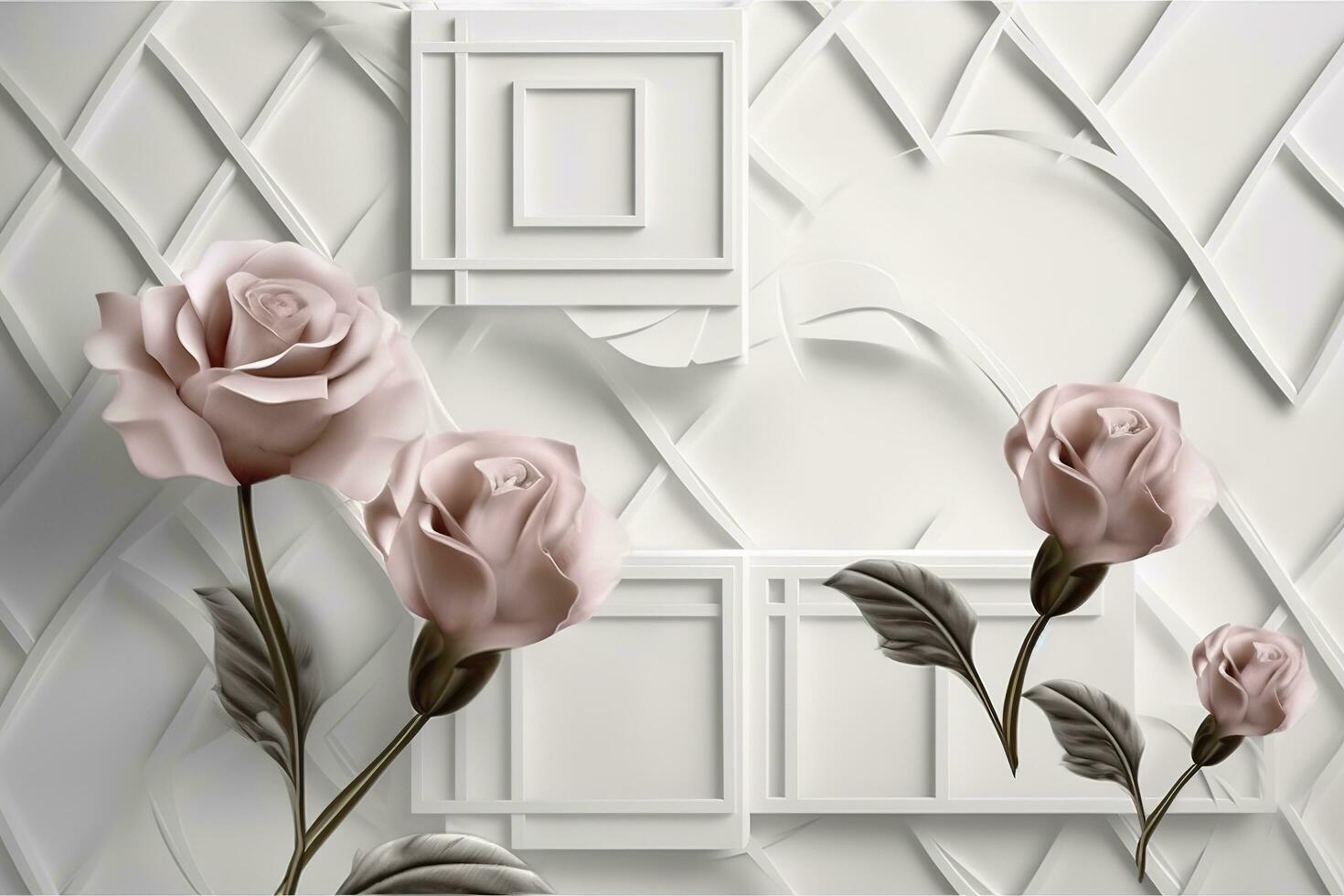 3d classic wallpaper. rose flowers on a light gray background with
