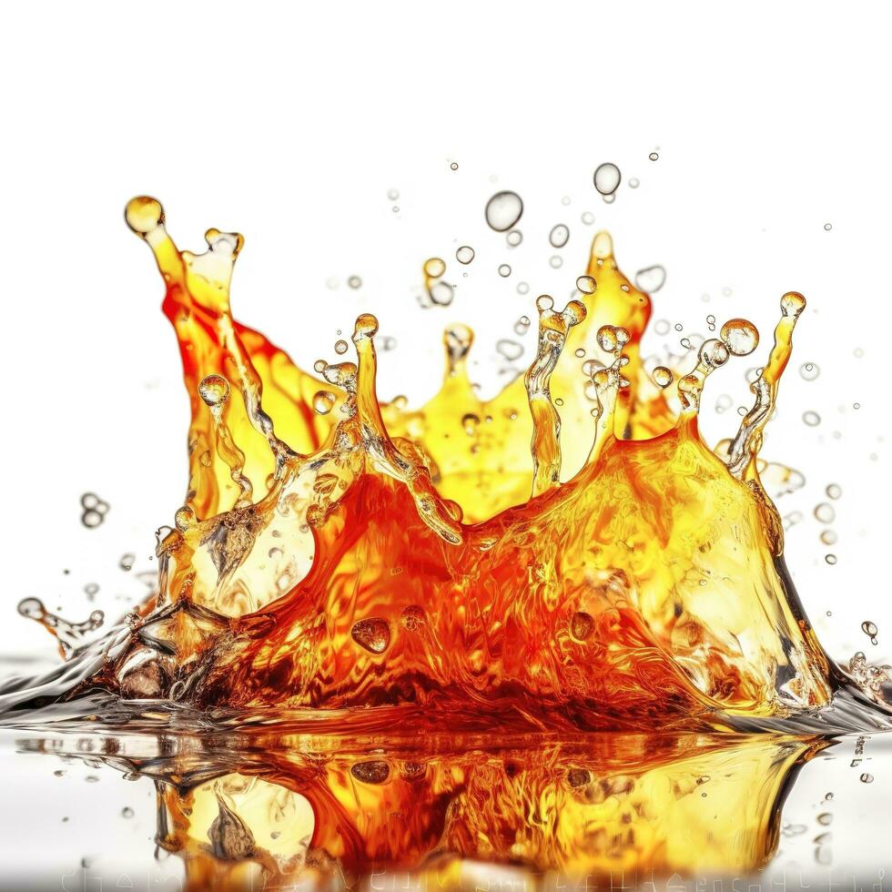 Cooking oil splashing with oil drop isolated on white background, generate ai photo