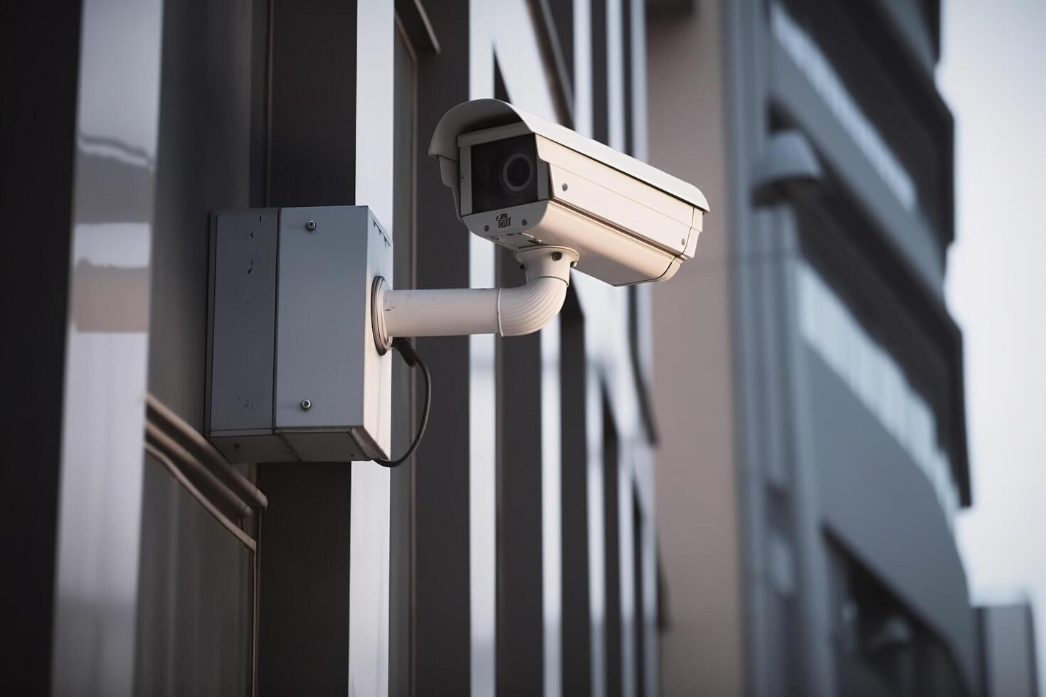 seguridad cámara en moderno edificio. profesional vigilancia cámaras cctv  en el pared en el ciudad. seguridad sistema, tecnología. vídeo equipo para  la seguridad sistema zona controlar exterior. ai generado. 24448123 Foto de