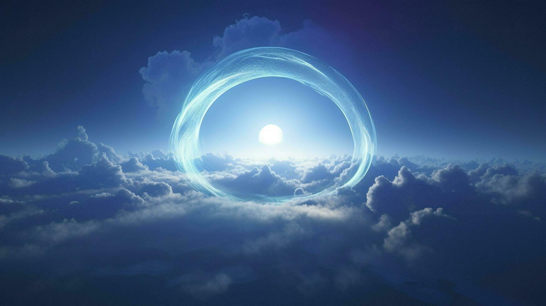 cloud clouds frame blue light, in the style of circular abstraction, 8k resolution, cosmic symbolism, dark symbolism, ethereal landscape, generat ai photo