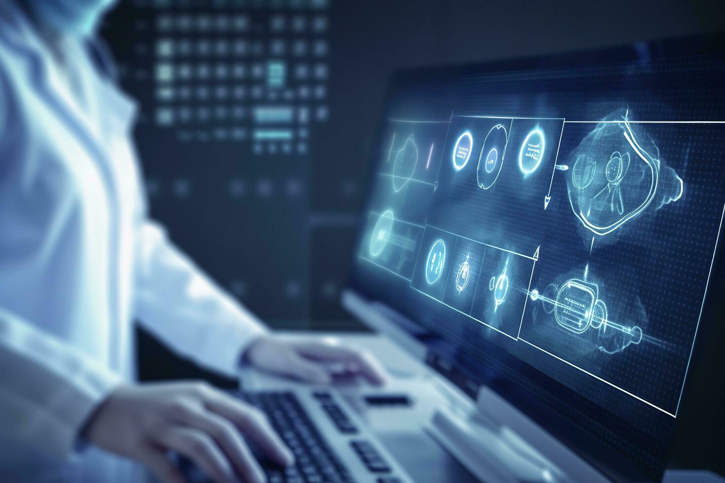 Medical technology in clinic or hospital. Treatment and use of computer technologies in medicine, generate ai photo