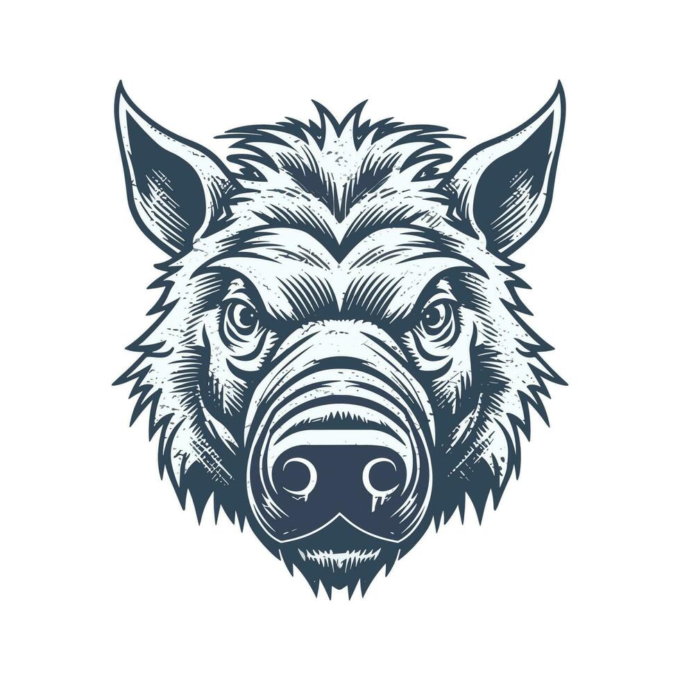 salvaje cerdo enojado cara logo con dos grande colmillos viniendo arriba desde su cerrado boca. cerdo icono ilustración dibujo. vector