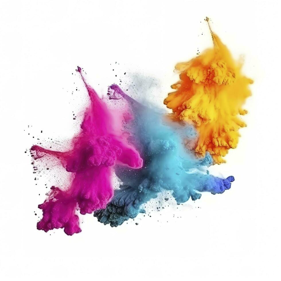 Explosion of colored powder on white background, generate ai photo