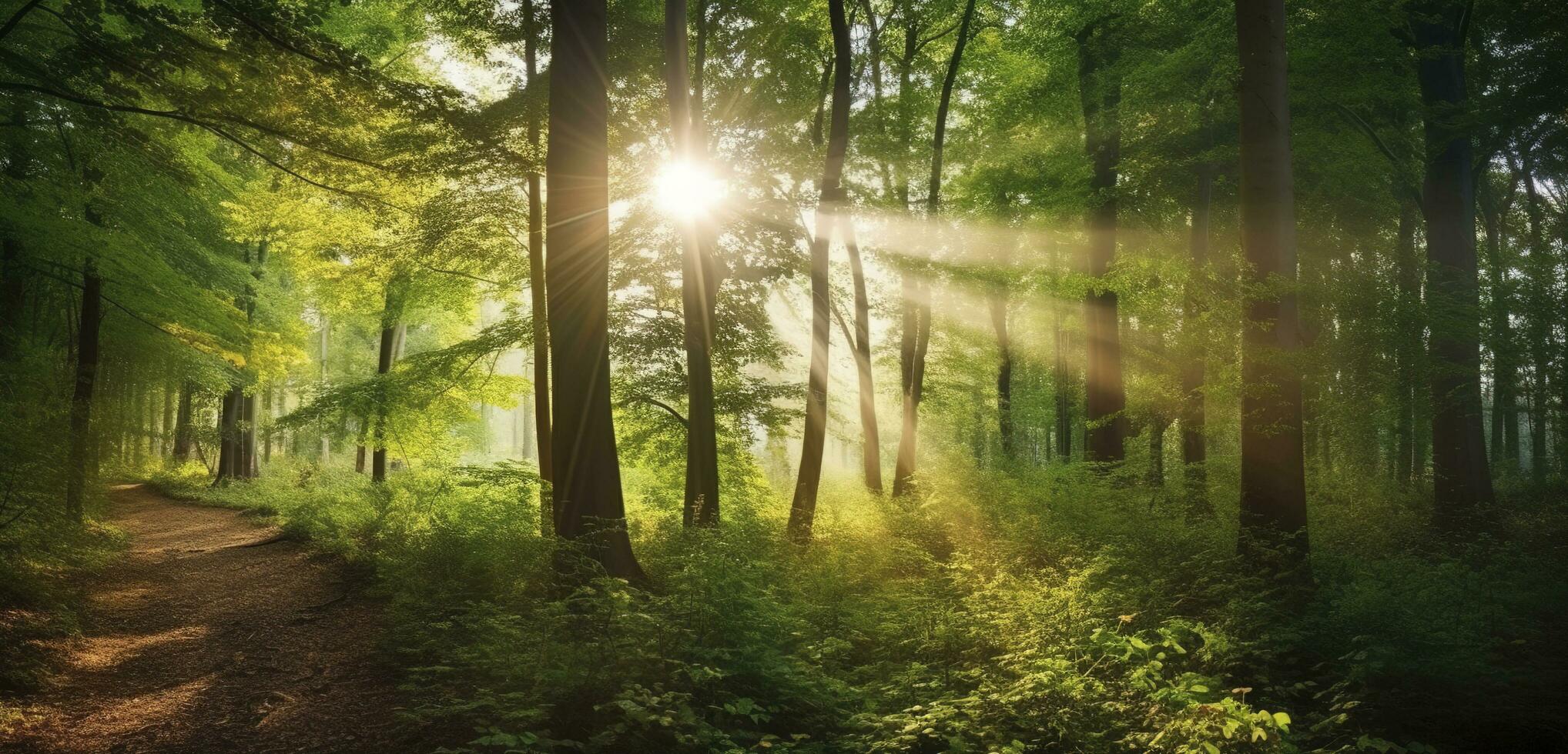 Beautiful rays of sunlight in a green forest, generate ai 24448391 ...