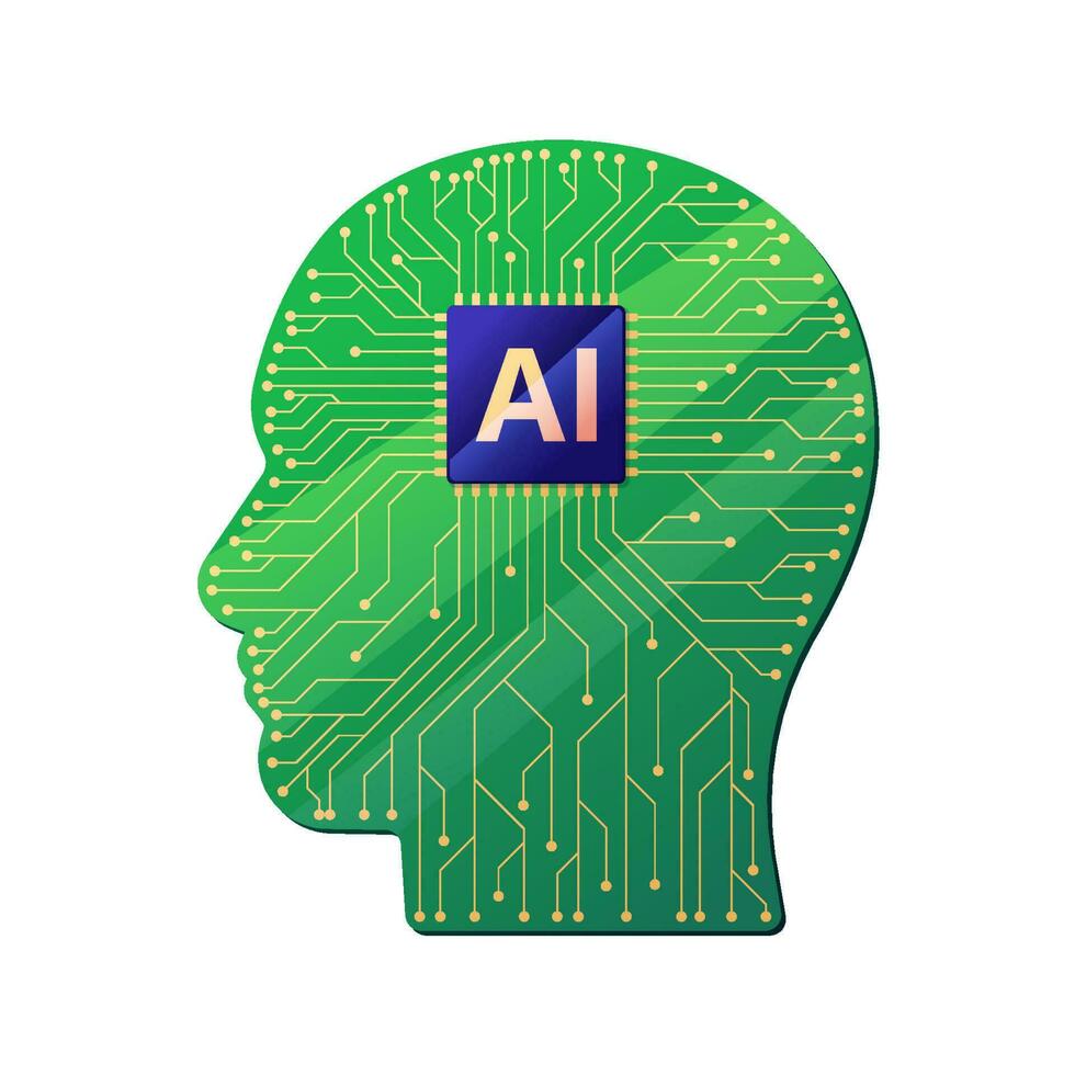 AI chip on a head-shaped circuit board vector