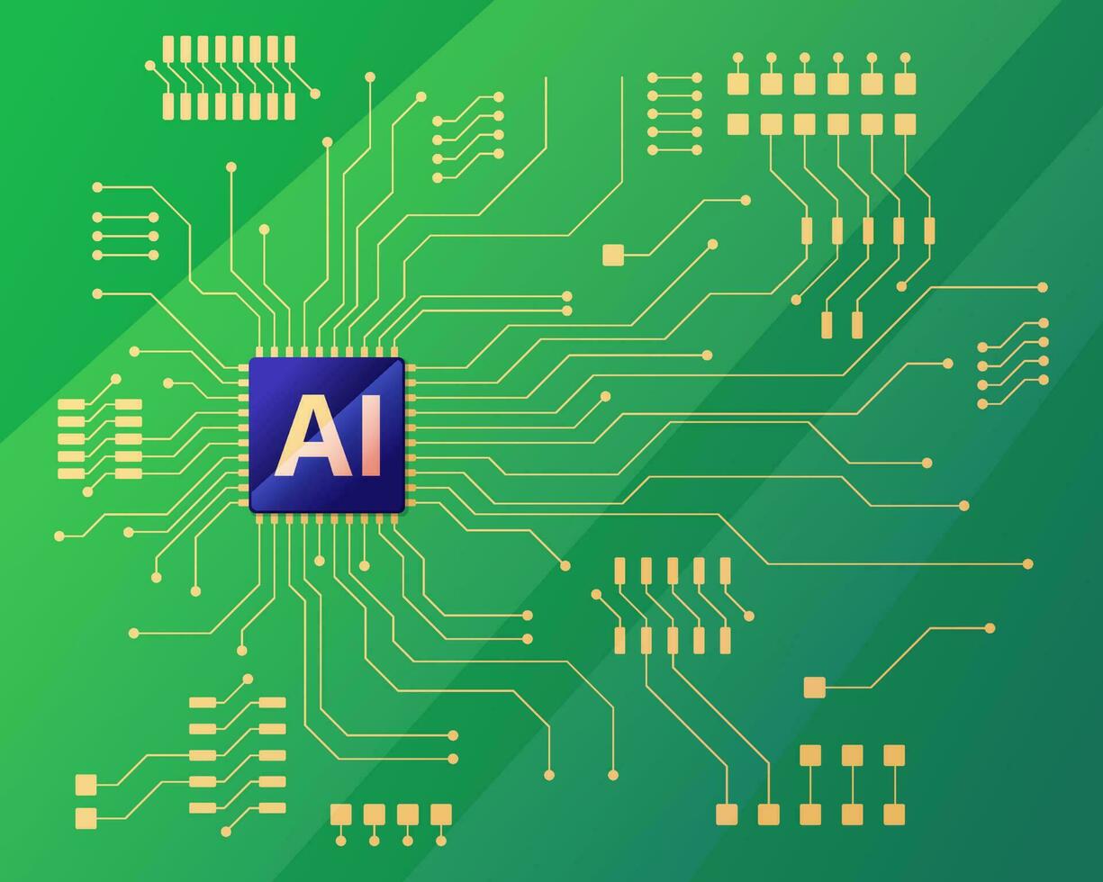 AI chip on a computer circuit board background. vector