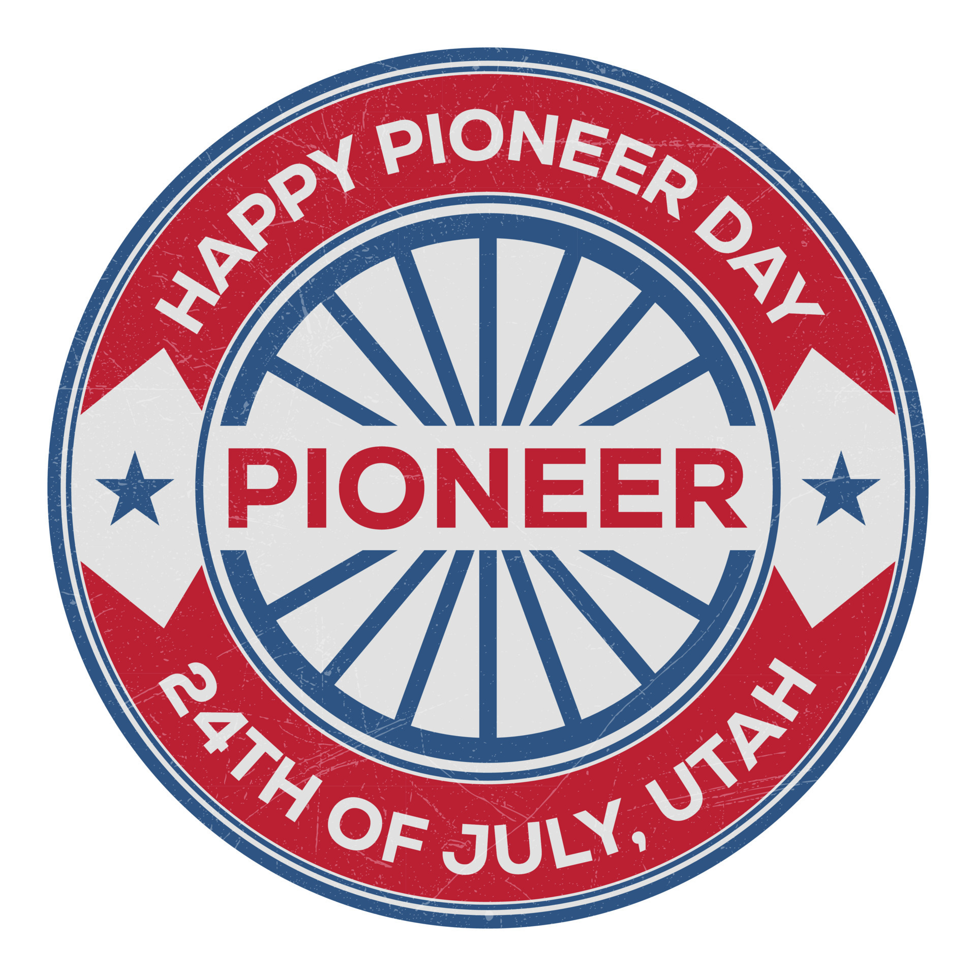Happy Pioneer Day Badge, Emblem, Seal, Stamp, Rubber, T shirt, Sticker