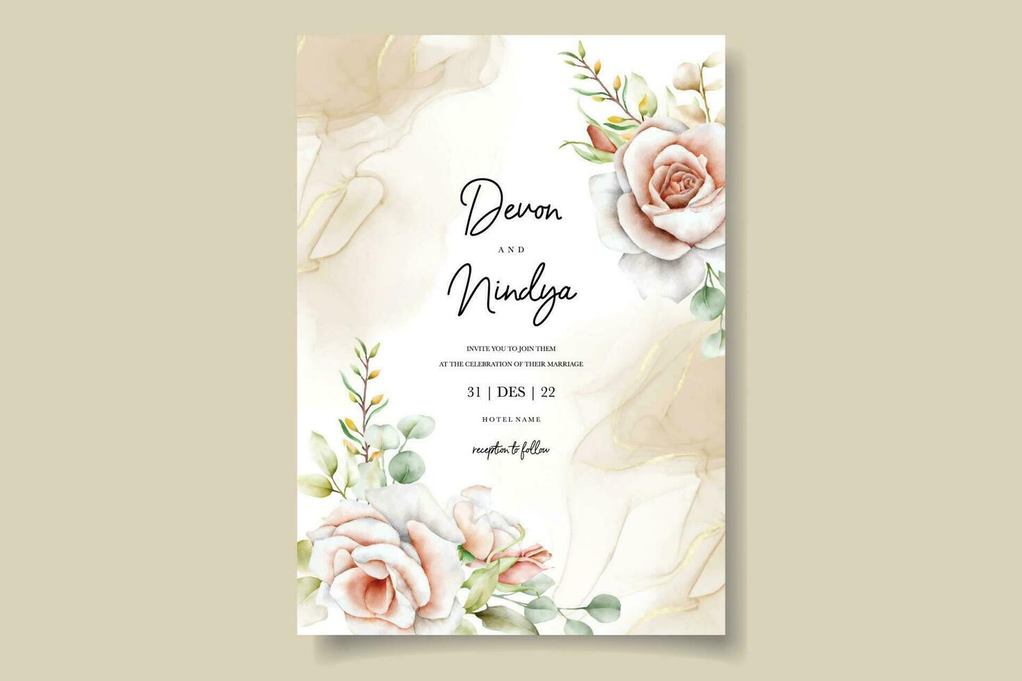 Elegant wedding invitation with beautiful watercolor flowers vector