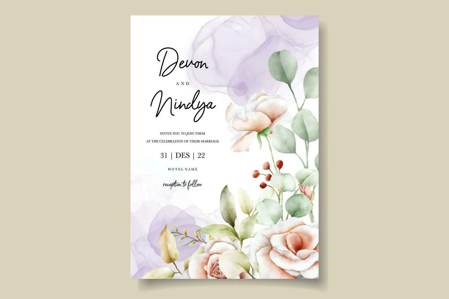 Boda invitación tarjeta con hermosa acuarela rosas decoración vector