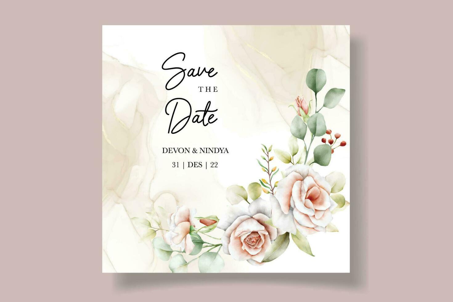 elegante Boda invitación tarjeta con hermosa acuarela rosas vector