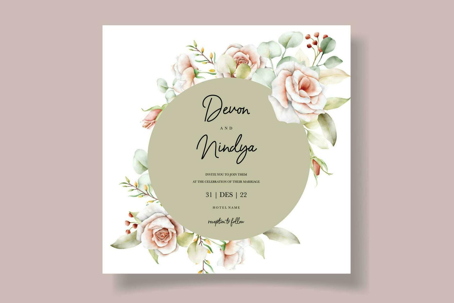 elegante Boda invitación tarjeta con hermosa acuarela rosas vector