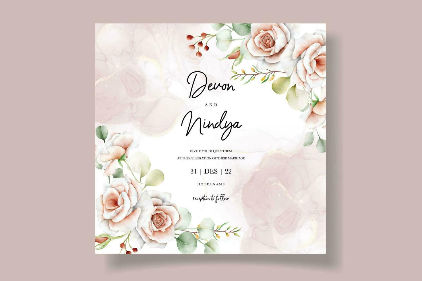 Boda invitación tarjeta con hermosa acuarela rosas decoración vector